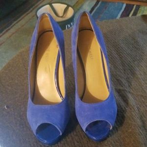 Blue open toe pumps